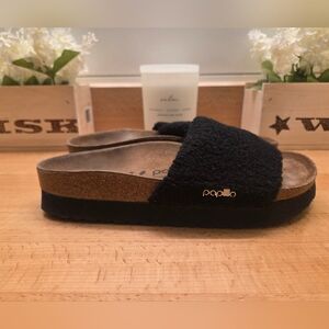 Birkenstock Papillio Cora Platform Sandal Black Teddy Fleece Womens Size 40